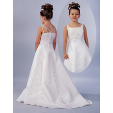 Elegant A-line Square Flower Girl Dresses/ Hot Sale Chapel Satin Designer First Communion Dresses