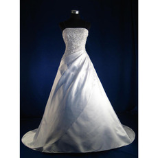 Attractive A-Line Strapless Court Satin Wedding Dresses with Beaded Bodice