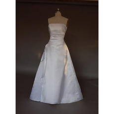 Simple Elegant A-Line Strapless Sweep train Satin Wedding Dresses with Slight Ruch Detail