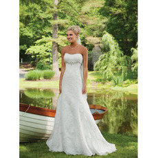 Modern Delicate Sheath Beaded Sweetheart Floor Length Lace Appliques Bridal Wedding Dresses