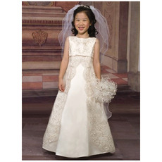 Couture Beaded Appliques Empire First Communion Flower Girl Dresses with Ribbon Waist