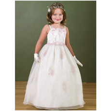 Luxury Beaded Appliques Ball Gown Straps Floor Length Two Tone First Communion Dresses/ Flower Girl Dress