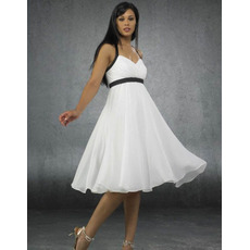 Top Summer Empire Sweetheart knee Length Beach Sash Wedding Dresses/ White and Black Chiffon Reception Bridal Dresses