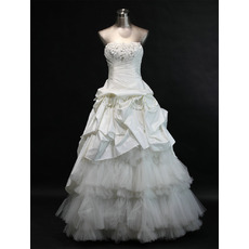 Elegant A-Line Strapless Long Taffeta Church Bridal Wedding Dresses