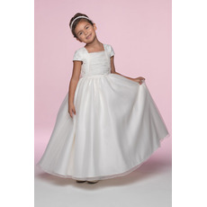 Princess Ball Gown Square Short Sleeves Embroidery Organza Flower Girl/ First Communion Dresses
