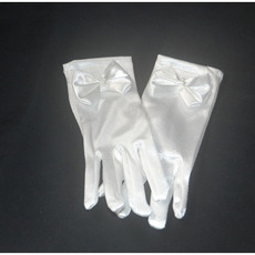 Short Wrist Elastic Satin Flower Girl/ First Communion Gloves with Bow
