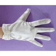 Short Wrist Elastic Satin Flower Girl/ First Communion Gloves with Beads