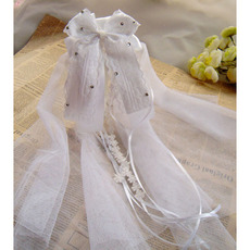 Lovely White/ Pink Tulle Flower Girl Veils with Bows