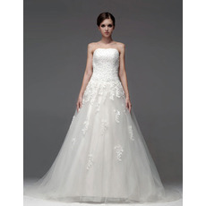 Gorgeous A-Line Strapless Floor Length Satin Organza Empire Wedding Dresses