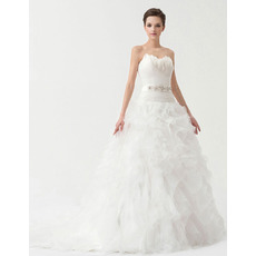 Designer Ball Gown Sweetheart Floor Length Satin Organza Wedding Dresses