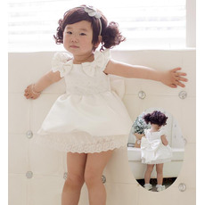 Inexpensive Ball Gown Short Satin Flower Girl Dresses/Toddler Girls Dresses with Lace Beaded