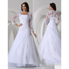 Gorgeous A-Line Strapless Floor Lenght Satin Organza Formal Wedding Dresses
