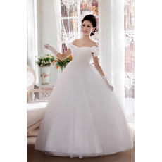 Amazing Off-the-shoulder Ball Gown Floor Length Satin Organza Dresses for Spring Wedding