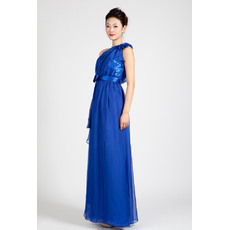 Graceful Empire One Shoulder Full Length Chiffon Evening Dresses with Sequined Embellished