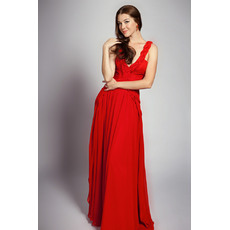 Sexy Low Cut V-neck Pleated Chiffon Formal Evening Dresses with Plait Straps