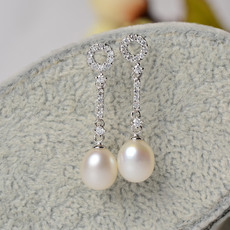 Inexpensive White Drop 7-8mm Freshwater Natural Pearl Earring Set