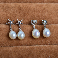 Inexpensive Cute White 8mm Drop Freshwater Natural Pearl Earring Set