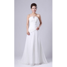 Simple and Elegant A-Line Strapless Full Length Chiffon Wedding Dresses with Twist Drape Detail
