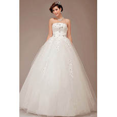 Formal Ball Gown Strapless Floor Length Satin Organza Formal Wedding Dresses
