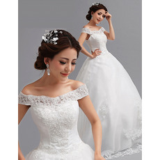 Princess Gorgeous Beaded Appliques Off-the-shoulder Ball Gown Tulle Wedding Dresses
