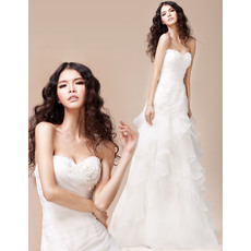 Pretty Ruched Sweetheart A-Line Organza Wedding Dresses with Layered Draped High-Low Skirt