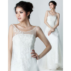 Delicate Beaded Scoop Neckline Spaghetti Straps Tulle Wedding Dresses with Appliques