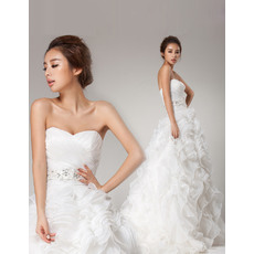 Sophisticated Pleated Bust Sweetheart Organza Wedding Dresses with Breathtaking Layered Skirt