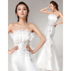 Modern and Romantic Ruffled Strapless Mermaid Full Length Organza Wedding Dresses