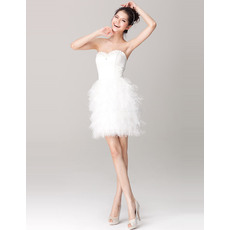 Pretty Beaded Sweetheart Column Short Wedding Dresses with Tiered Feather Skirt