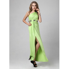 Discount One Shoulder Floor Length Evening Dresses with Side Split