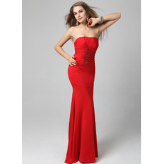 Sexy Mermaid Strapless Ankle Length Evening Party Dresses with Beading Ruching Detail