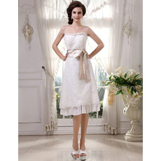 Beautiful Ruffled Neck Knee Length Reception Lace Wedding Dresses