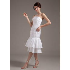 Modern Mermaid Tea Length Wedding Dresses with Layered Draped High-Low Skirt
