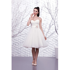 Simple A-Line Sweetheart Short Tulle Wedding Dresses with Clolor Hand-made Flowers