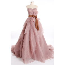 Stylish A-line Sweetheart Sweep Train/ Floor Length Organza Tiered Empire Prom/ Party Dresses