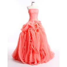 Elegant Ball Gown Ruched Skirt Organza Strapless Dropped Floor Length Prom/ Party Dresses