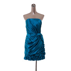 Inexpensive Sexy Column Strapless Short Satin Homecoming Dresses
