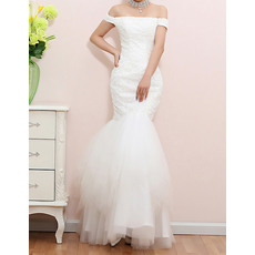 Fashionable Mermaid Off-the-shoulder Lace Wedding Dress with Tulle Skirt