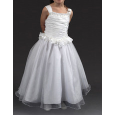 Perfect Cute Ball Gown Ankle Length Satin Organza First Communion Dresses with Ruffled Neck and Waist