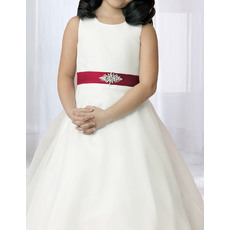 Pretty A-Line Round Full Length Organza Flower Girl Dresses with with Back Ruffles Fashion Style