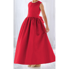 Affordable Simple Ball Gown Round Ankle Length Satin Flower Girl/ Easter Dresses with Shirred Skirt