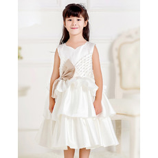 Lovely Custom Ball Gown Sweetheart Knee Length Layered Skirt Satin First Communion Dresses with Beaded