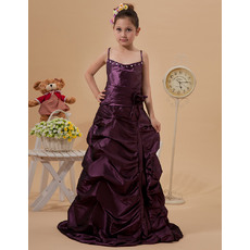 Discount A-line Spaghetti Straps Full Length Taffeta Pic-up Girls Party Dresses with Crystal Detailing