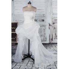 Sexy Beaded Strapless High-Low Asymmetrical Hem Organza Wedding Dresses