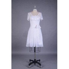 Pretty Sheath Short Reception Chiffon Wedding Dresses with Short Illusion Sleeves