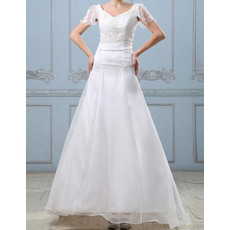 Beautiful Beading Appliques A-Line Scoop Back Organza Wedding Dresses with Cap Sleeves