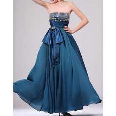 Dramatic Empire Strapless Pleated Chiffon Evening Dresses with Rhinestone Bust