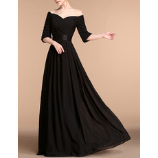 Elegant Off-the-shoulder Black Long Chiffon Mother Of The Bride Evening Dresses with Half Sleeves