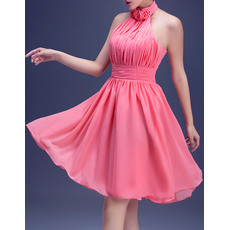 Pretty A-Line Halter Short Chiffon Pleated Homecoming Party Dresses with Flowers