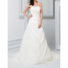 Elegant A-Line Strapless Taffeta Wedding Dresses with Asymmetrical Ruched
